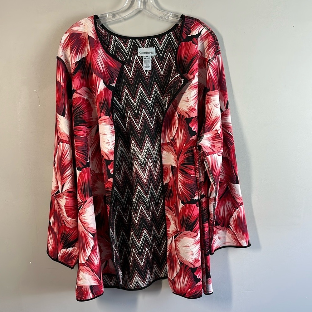 Catherines‎ Women Plus Kimono/Cardigan Jacket Reversible 2X Floral Maximalist